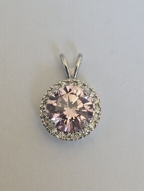 925 Sterling Silver Pink Round Cut Halo CZ October Birthstone Pendant